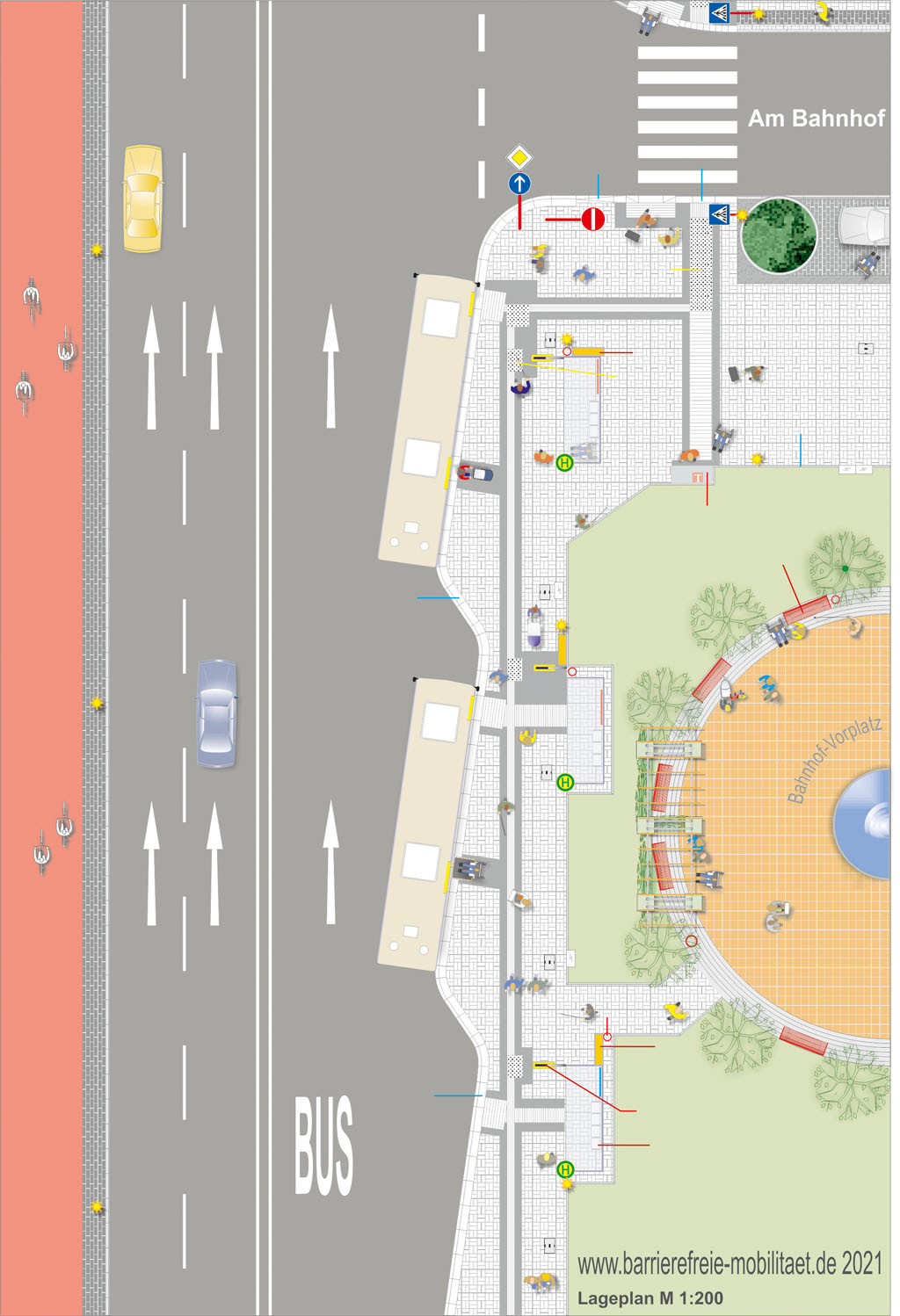 Grafik - Bushaltestellen in Sägezahn-Aufstellung